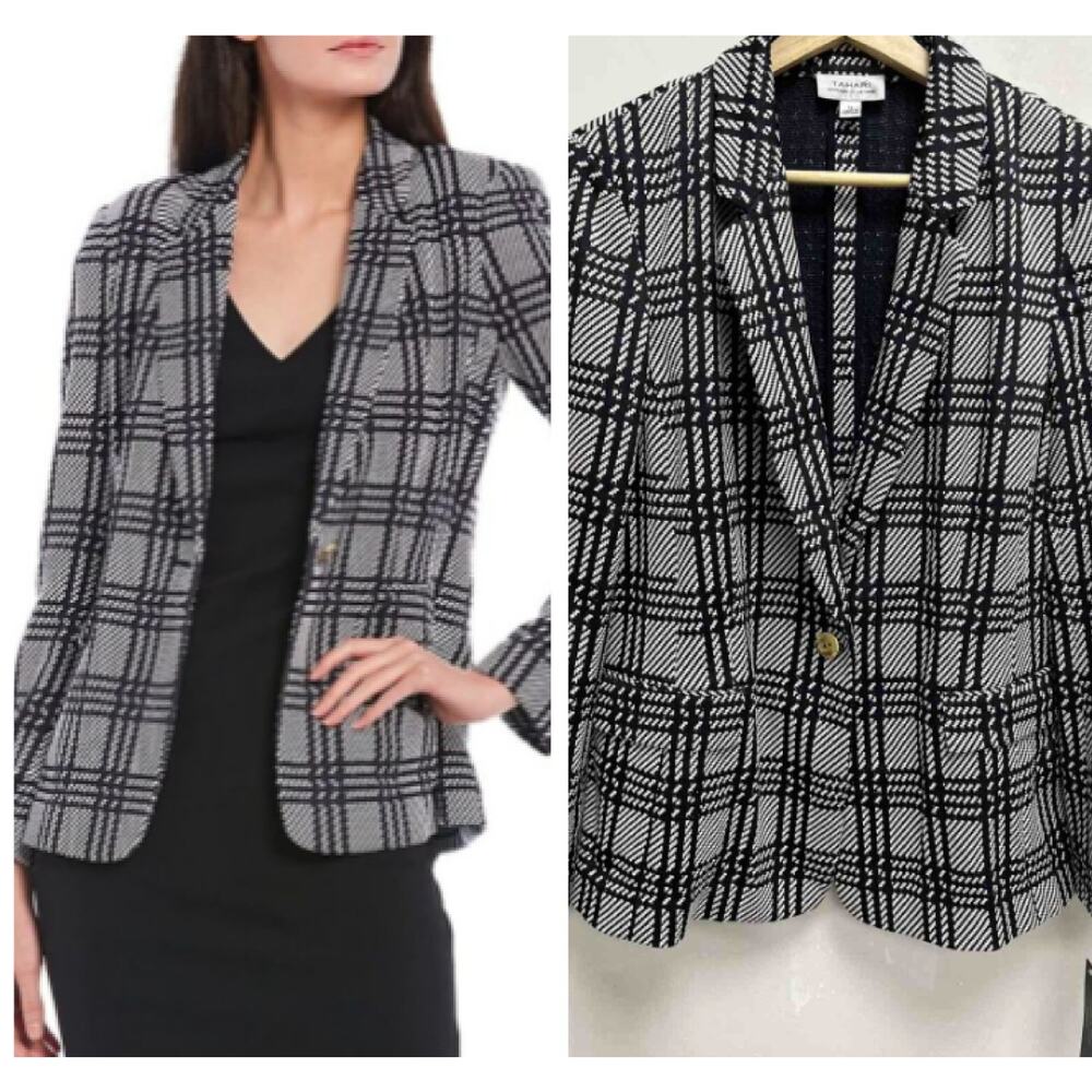 Tahari Arthur S. Levine Houndstooth White/Black Blazer Women's Size 14